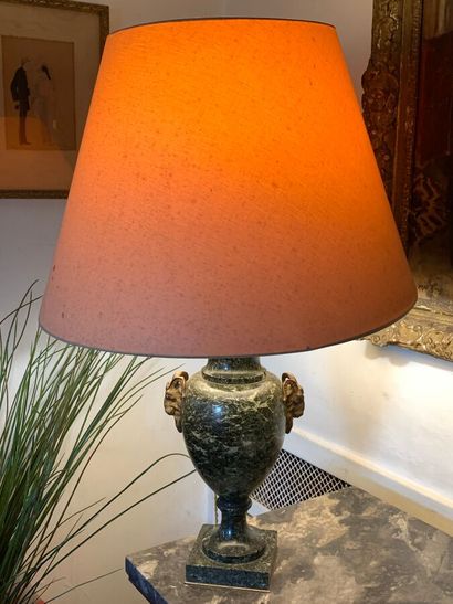 Baluster lamp in sea-green marble adorned...
