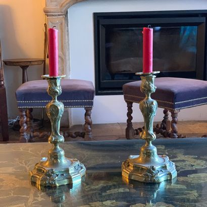 Pair of bronze candlesticks in the Louis...