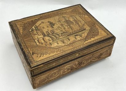 Straw marquetry game box decorated with a...