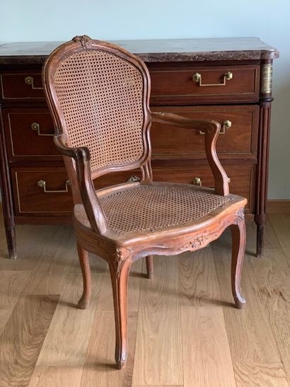 Cabriolet armchair in natural wood, cane...
