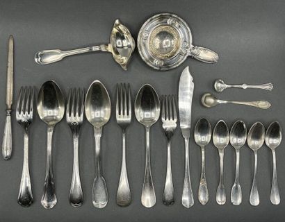 Set of mismatched silver-plated flatware,...