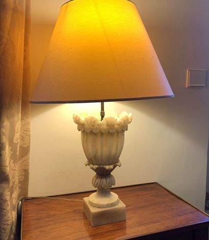 Baluster-shaped alabaster vase mounted as...
