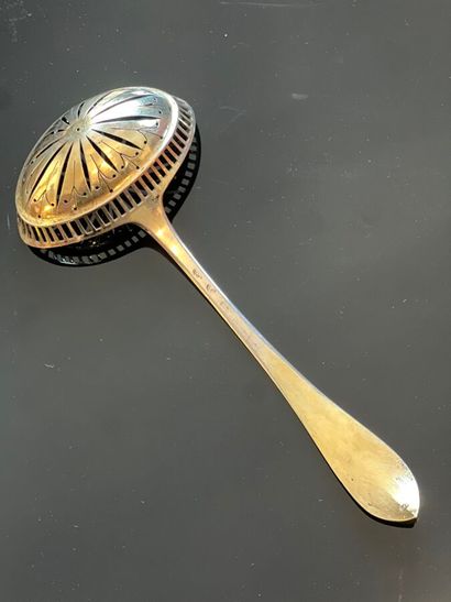 Vermeil sprinkling spoon, the spoon openwork...