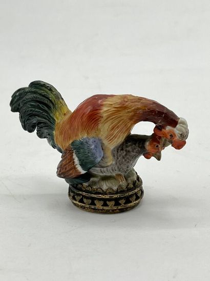 Polychrome porcelain seal depicting a rooster...