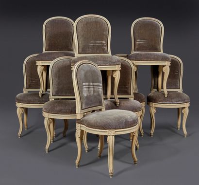 Suite of ten Transition-style chairs in molded...