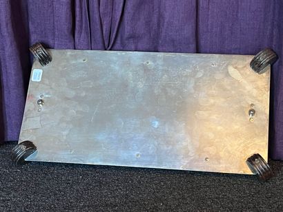 Tray with two handles in wood and silver-plated...