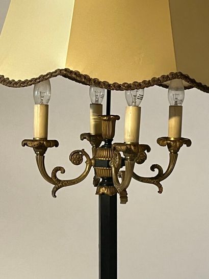 Lampadaire en bronze doré et métal patiné...