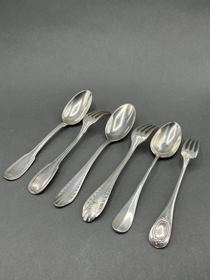 3 silver children's cutlery sets (3 forks...