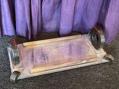 Tray with two handles in wood and silver-plated...