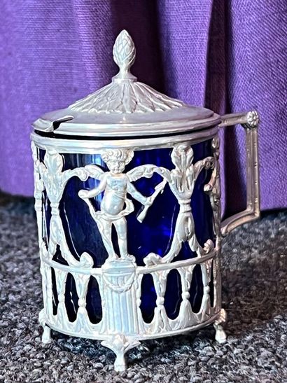 Mustard pot in silver 950 thousandths decorated...