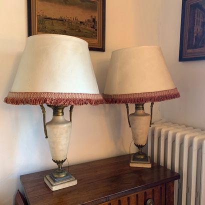 Pair of white marble and bronze lamps in...