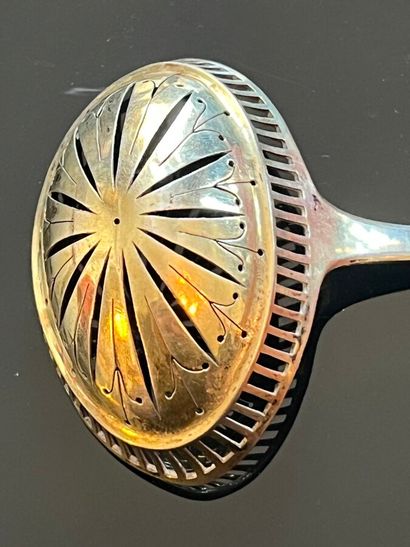 Vermeil sprinkling spoon, the spoon openwork...