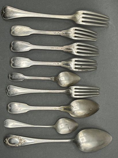 A set of 925-milliliter silver flatware,...