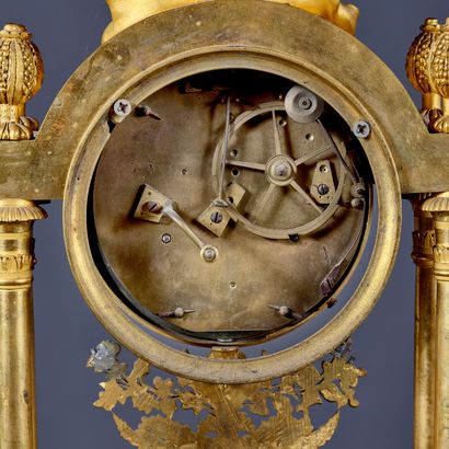 Portico clock in chased and gilded bronze,...