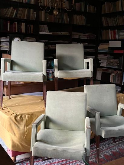 LELEU House
Four bridge armchairs, wood,...