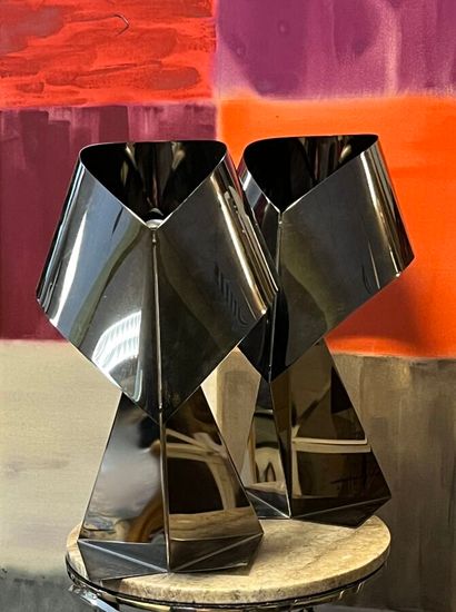 HABITAT - Pair of chrome-plated metal lamps...