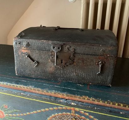 Wooden case covered with embossed leather,...