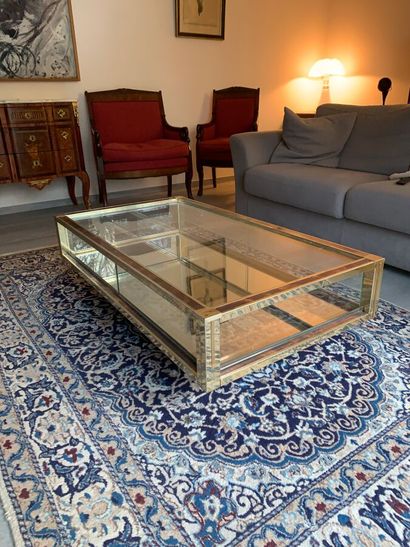 Glass coffee table with gold-anodized aluminum...