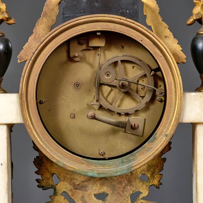 Large portico clock in white marble and black...