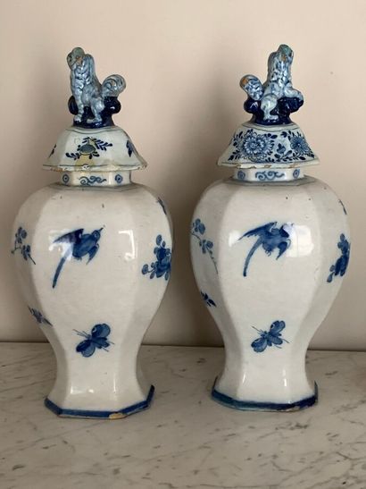 Pair of Delft earthenware covered vases with...