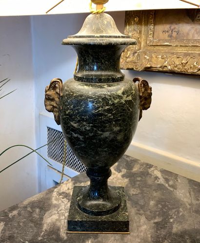 Baluster lamp in sea-green marble adorned...