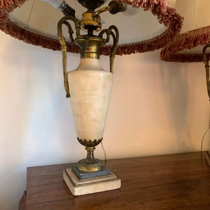 Pair of white marble and bronze lamps in...