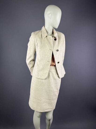 CERRUTI 1881 - Ensemble jupe en laine grège...