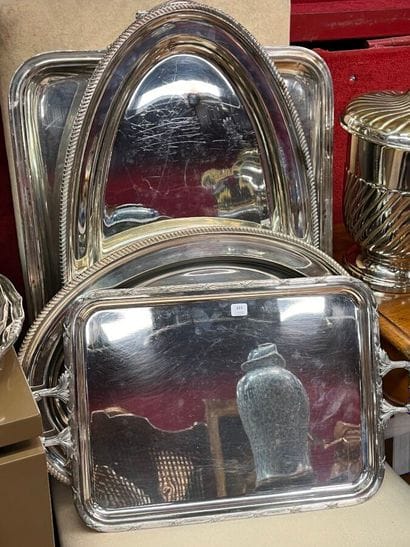 Lots of silver-plated metal trays of various...