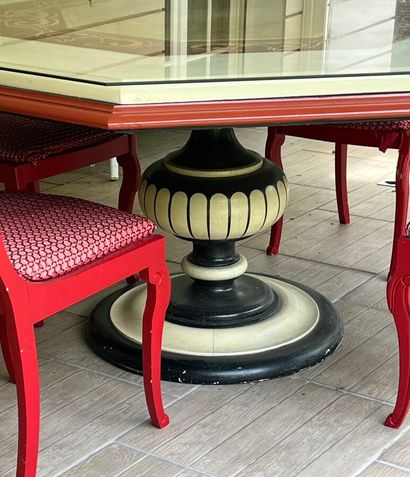 Two art deco lacquered wood guéridond tables,...