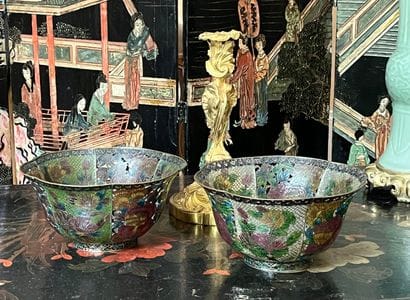Bowl in cloisonné enamel with flowers (some...