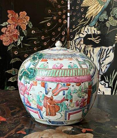 Ginger pot in polychrome enameled porcelain...