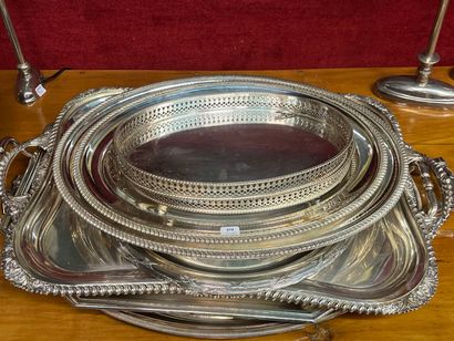Set of silver-plated metal trays of various...