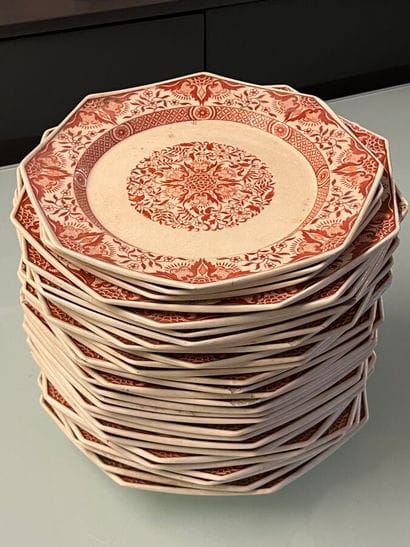 MINTON - Part of a coral-glazed earthenware...