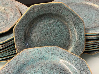 Part of a table service in blue glazed earthenware,...