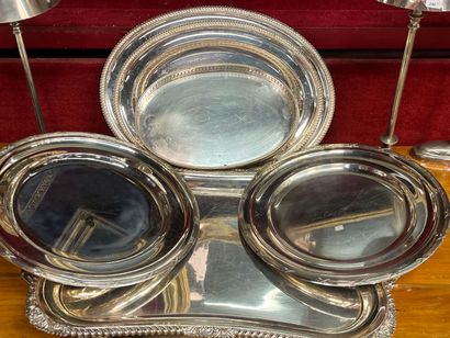 Set of silver-plated metal trays of various...