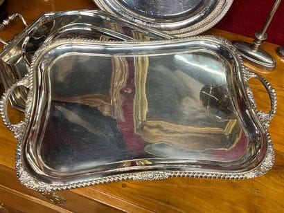 Set of silver-plated metal trays of various...