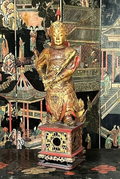 Gold and red lacquered wood samurai (some...