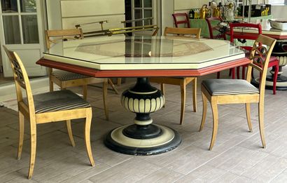 Two art deco lacquered wood guéridond tables,...