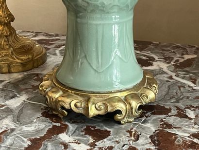 Celadon-glazed porcelain cone-shaped vase,...
