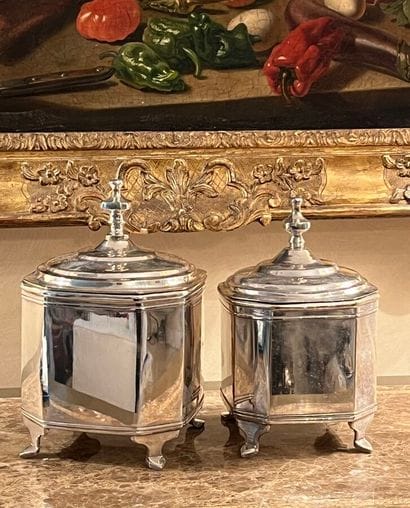 Deux boîtes couvertes quadripodes en métal...