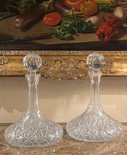 Paire de carafes à vin en cristal (fèle à...