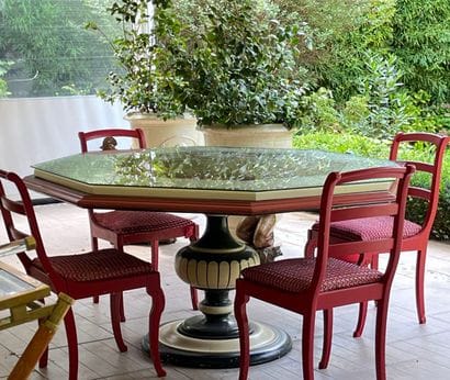 Two art deco lacquered wood guéridond tables,...