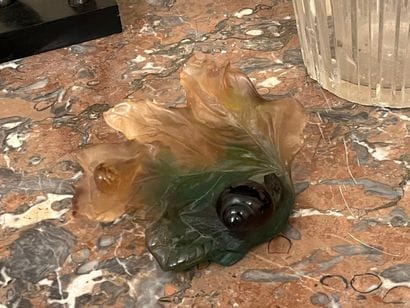 DAUM France - Tinted glass bowl with leaf...