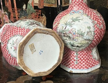 Pair of earthenware vases decorated in pink...