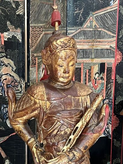 Gold and red lacquered wood samurai (some...