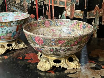 Two basins, one in canton porcelain and the...