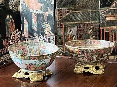 Two basins, one in canton porcelain and the...