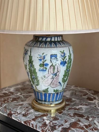 Polychrome glazed earthenware vase decorated...