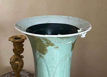 Celadon-glazed porcelain cone-shaped vase,...