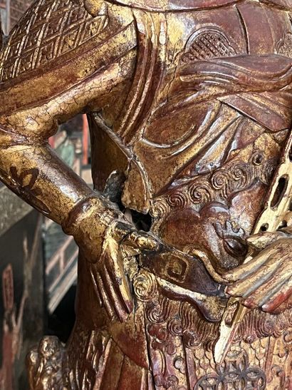 Gold and red lacquered wood samurai (some...